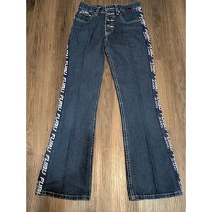 FUBU Jeans Y2K Vintage Logo Trim‎ Flare Leg Denim Pants Size 10 - READ!